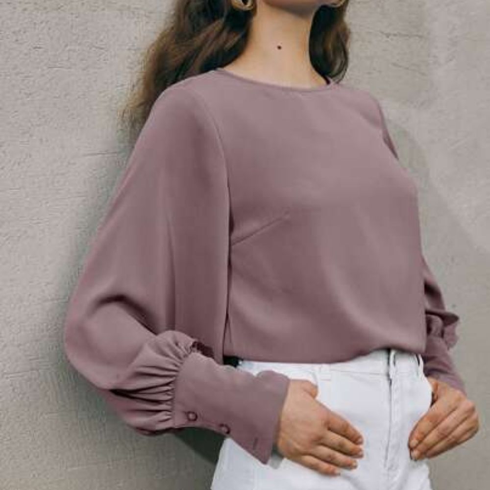SHEIN Mauve Long Sleeve Blouse Keyhole back Balloon Sleeve Size Med